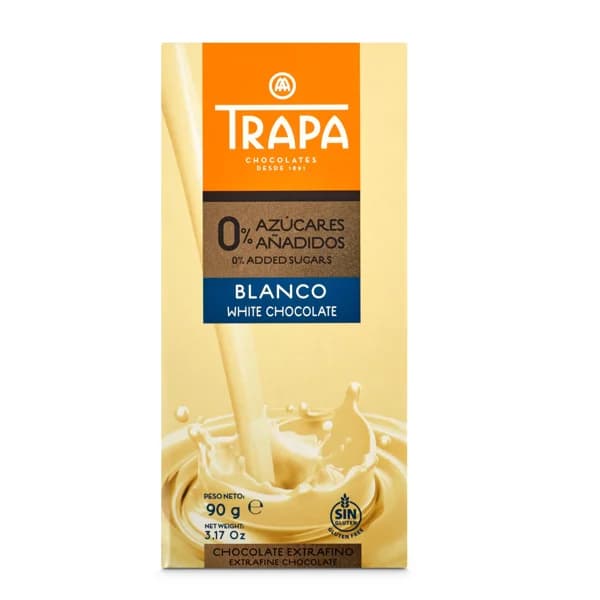 Chocolate blanco sin azúcar añadido Trapa 90 g - 0.09 kg - Imagen del producto en Findit