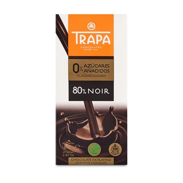 Chocolate negro 80% noir 0% azúcares Trapa 80 g - 0.08 kg - Imagen del producto en Findit