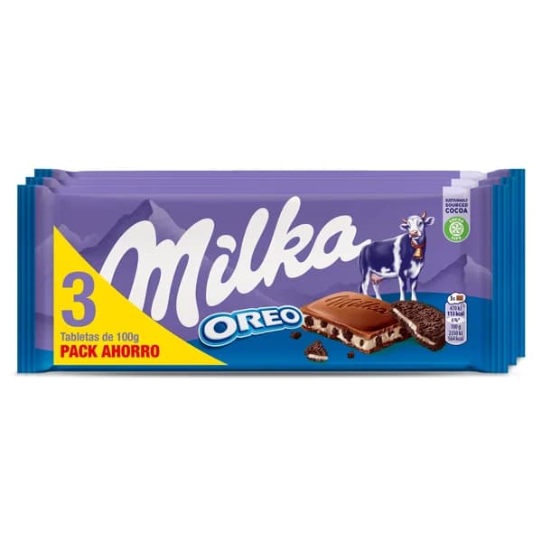 Chocolate con leche con trozos de oreo Milka 3 x 100 g - 0.3 ud - Imagen del producto en Findit