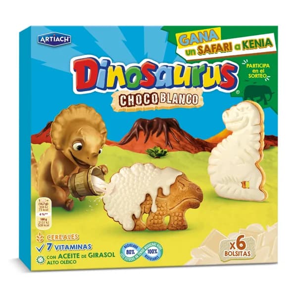 Galletas de cereales con chocolate blanco Artiach Dinosaurus caja 264 g - 0.26 kg - Imagen del producto en Findit