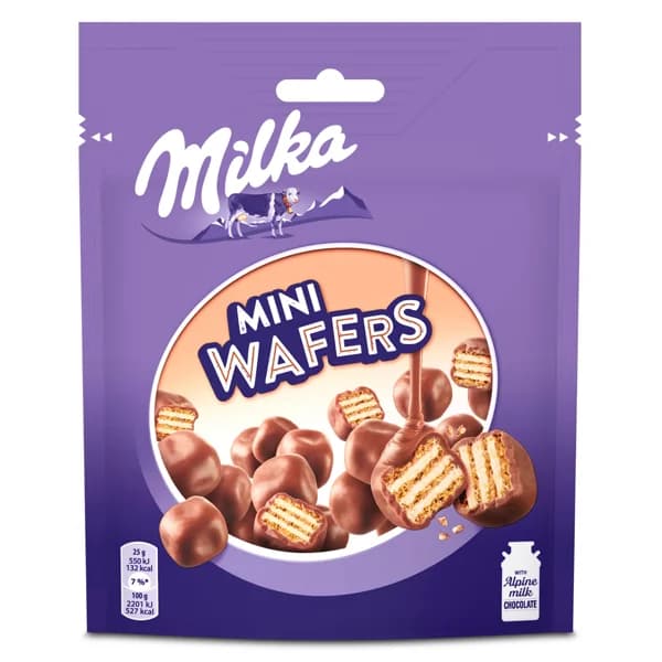 Galletas de barquillo recubiertas de chocolate mini wafers Milka bolsa 110 g - 0.11 kg - Imagen del producto en Findit