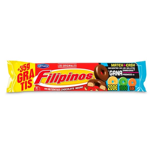 Roscos de galleta con chocolate negro Artiach Filipinos bolsa 93 g + 35 g gratis - 0.13 kg - Imagen del producto en Findit