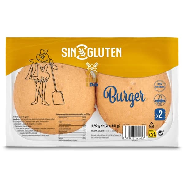 Pan de hamburguesa sin gluten El molino de Dia bolsa 170 g - 0.17 kg - Imagen del producto en Findit