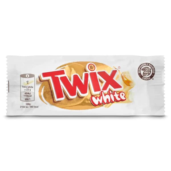 Barritas de chocolate blanco rellenas de caramelo y galleta Twix bolsa 46 g - 1 ud - Imagen del producto en Findit