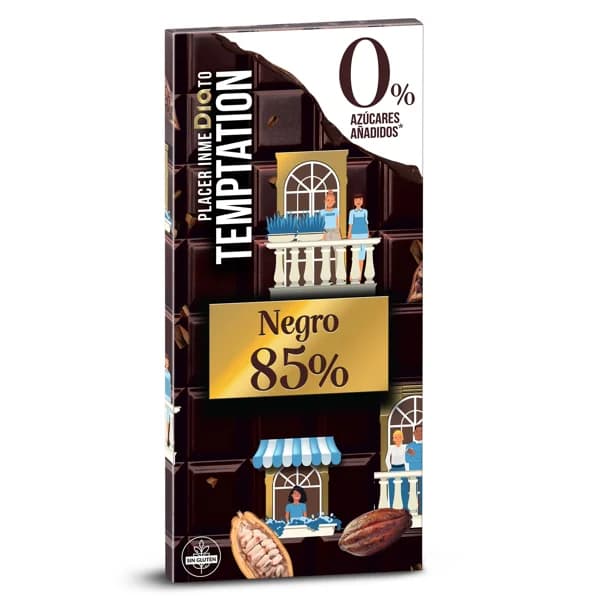 Chocolate negro 85% cacao sin azúcares añadidos Temptation de Dia 100 g - 0.1 kg - Imagen del producto en Findit