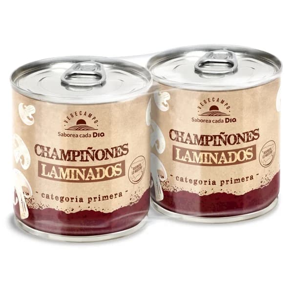 Champiñones laminados Vegecampo de Dia lata 2 x 105 g - 0.21 kg - Imagen del producto en Findit