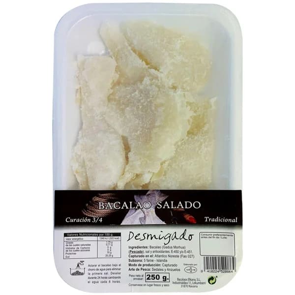 Desmigado de bacalao salado 3/4 curación, bandeja 250 g - 1 ud - Imagen del producto en Findit