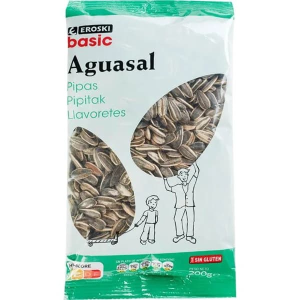 Pipas de girasol aguasal EROSKI BASIC, bolsa 200 g - 0.2 kg - Imagen del producto en Findit