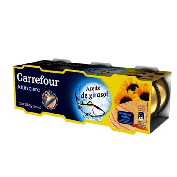 Atún claro en aceite de girasol Carrefour pack de 6 latas de 52 g. - 0.31 kg - Imagen del producto en Findit