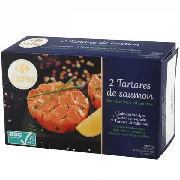 Tatar de salmon congelado Extra Carrefour 2x70 g. - 1 ud - Imagen del producto en Findit