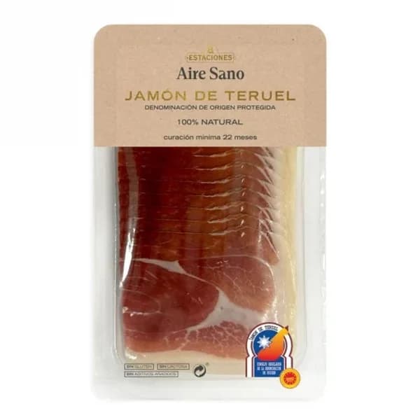 Jamón de Teruel en medias lonchas Airesano 8 Estaciones sin gluten y sin lactosa 120 g. - 0.12 kg - Imagen del producto en Findit