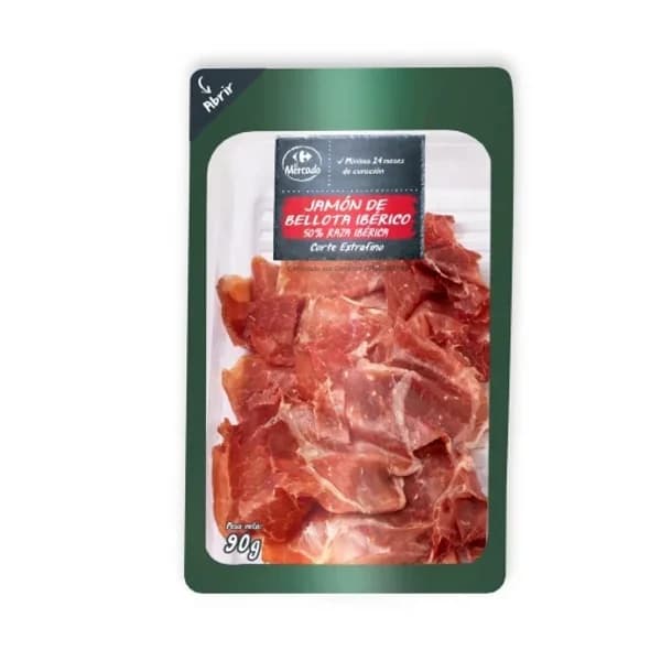 Jamón de Bellota Ibérico 50% Raza Ibérica en lonchas Carrefour El Mercado 90 g - 0.09 kg - Imagen del producto en Findit