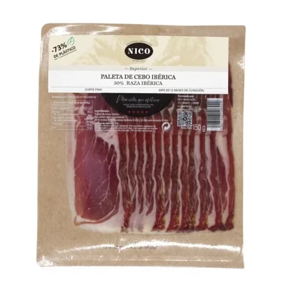 Paleta de Cebo Ibérica 50% Raza Ibérica en lonchas Nico 150 g - 0.15 kg - Imagen del producto en Findit