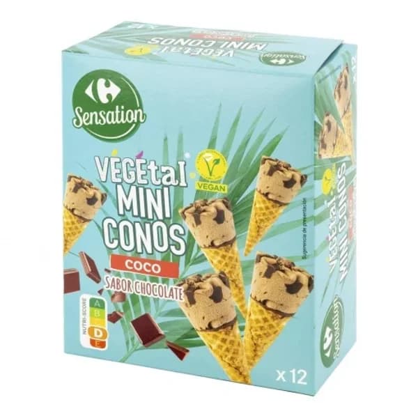 Mini conos con helado de coco y chocolate Carrefour Sensation 12 ud. - 12.16 ud - Imagen del producto en Findit