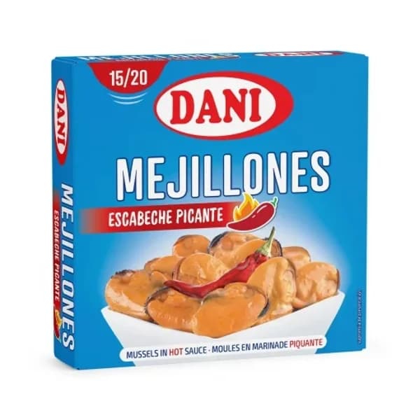 Mejillones de Chile en escabeche picante 15/20 Dani 69 g. - 0.07 kg - Imagen del producto en Findit