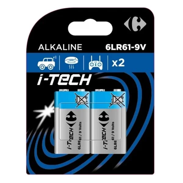 Pilas Alcalinas Carrefour Itech 9V I44/ 6LR61, paquete 2 - 2 ud - Imagen del producto en Findit