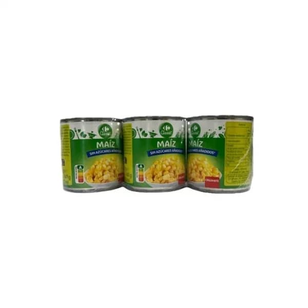 Maíz dulce Classic Carrefour sin sal y azúcar añadido pack de 3 latas de 140 g. - 0.42 kg - Imagen del producto en Findit