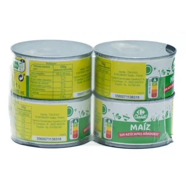 Maiz dulce Carrefour Classic pack de 4 unidades de 70 g. - 0.28 kg - Imagen del producto en Findit