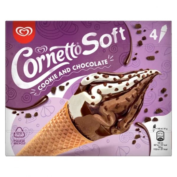 Conos con helado de cookie & chocolate Cornetto Soft 4 ud. - 1 ud - Imagen del producto en Findit