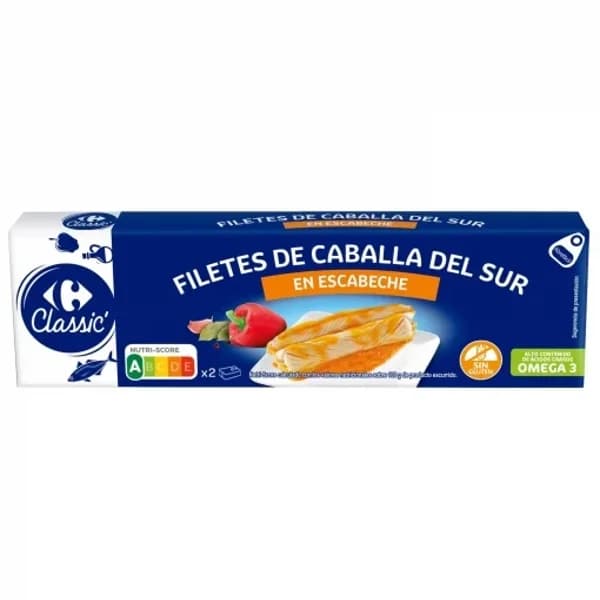 Filetes de caballa del sur en escabeche Classic Carrefour pack de 2 latas de 65 g. - 0.13 kg - Imagen del producto en Findit