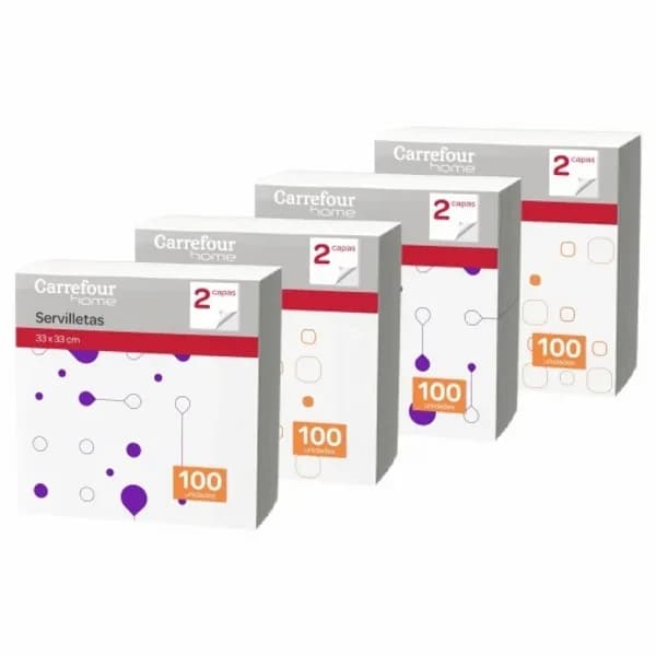 Servilletas 2 Capas de Celulosa 100 ud CARREFOUR HOME - Blanca Decoradas - 102.5 ud - Imagen del producto en Findit