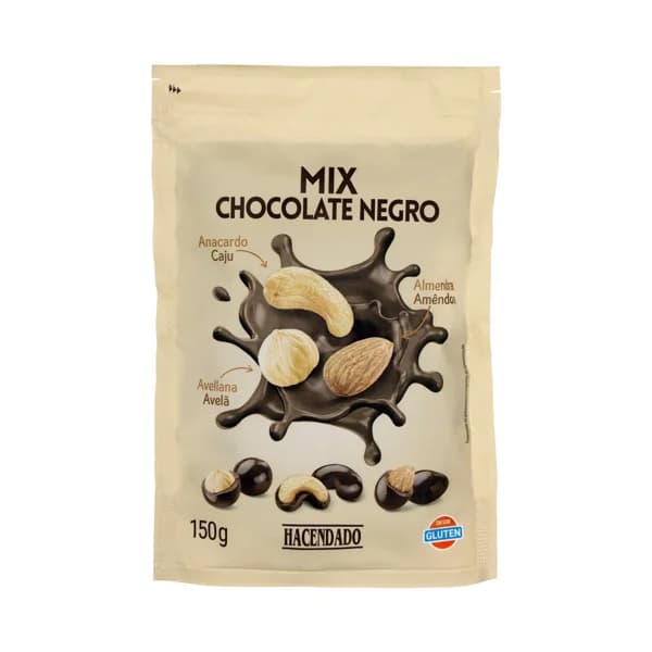 Mix de frutos secos Hacendado bañados en chocolate negro - 1 ud - Imagen del producto en Findit