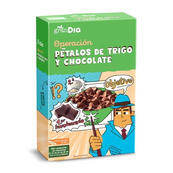 Cereales de pétalos de trigo y chocolate Gran Dia caja 500 g - 0.5 kg - Imagen del producto en Findit