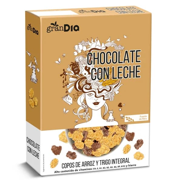 Cereales copos de arroz y trigo integral cubiertos de chocolate Gran Dia caja 300 g - 0.3 kg - Imagen del producto en Findit