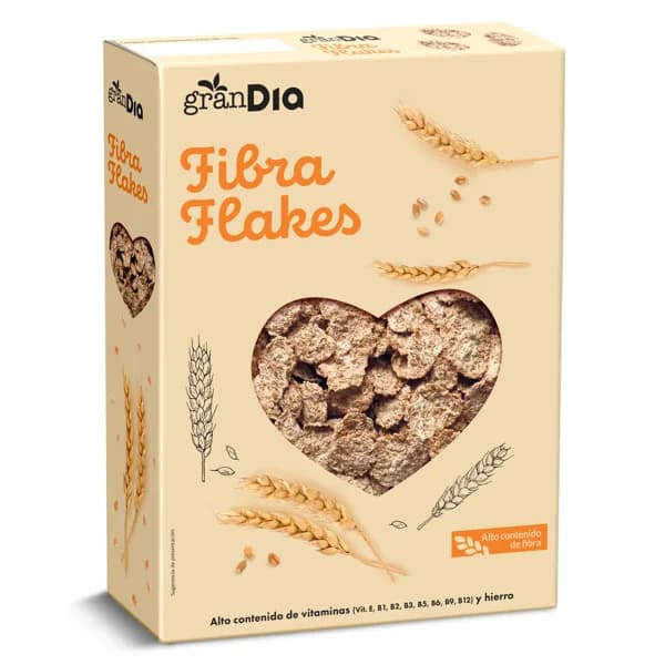 Cereales copos de trigo integral fibre flakes Gran Dia caja 375 g - 0.38 kg - Imagen del producto en Findit