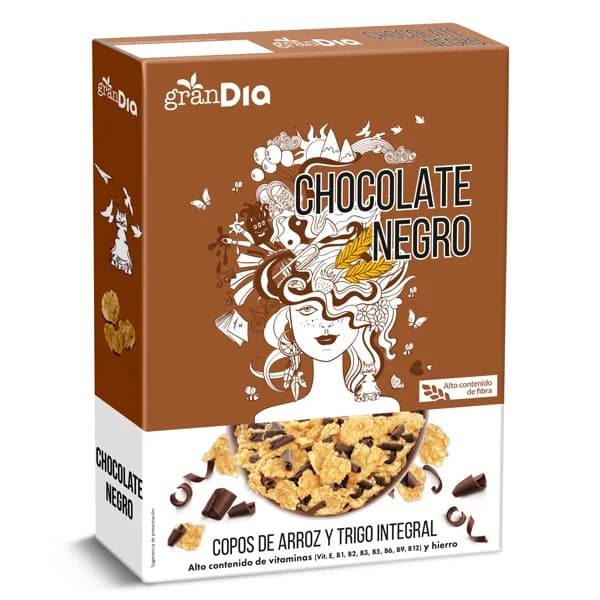Cereales copos de trigo, arroz y cebada con chocolate negro Gran Dia caja 300 g - 0.3 kg - Imagen del producto en Findit