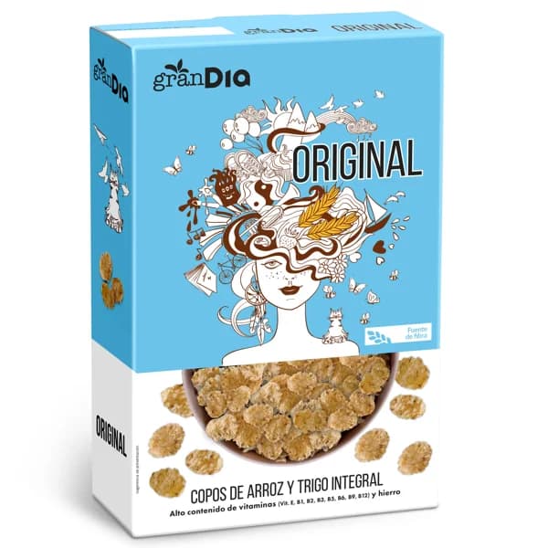 Cereales copos de arroz, trigo integral y cebada Gran Dia caja 500 g - 0.5 kg - Imagen del producto en Findit