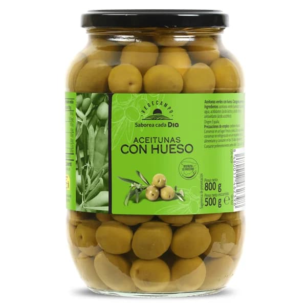 Aceitunas verdes con hueso Vegecampo de Dia frasco 500 g - 0.5 kg - Imagen del producto en Findit
