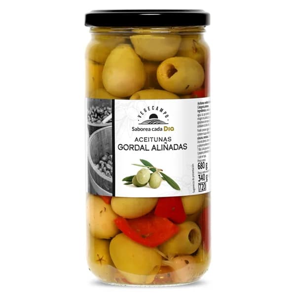 Aceitunas gordal aliñada sin hueso Vegecampo de Dia frasco 340 g - 0.34 kg - Imagen del producto en Findit