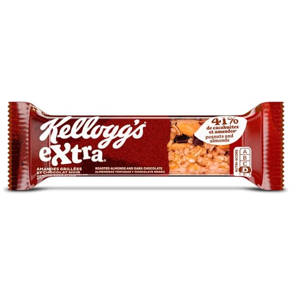 Barritas de avena, cacahuetes y almendras con chocolate Kellogg's Extra bolsa 32 g - 0.03 ud - Imagen del producto en Findit