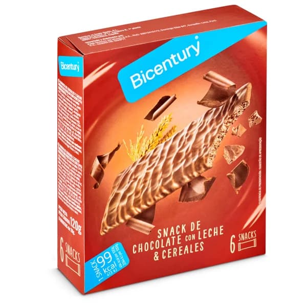 Barritas de cereales y cacao bañadas en chocolate con leche Bicentury caja 120 g - 0.12 kg - Imagen del producto en Findit