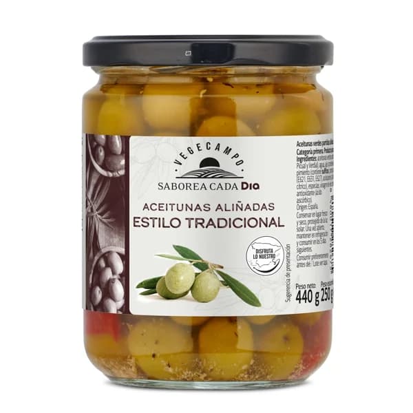 Aceitunas aliñadas estilo tradicional  Vegecampo de Dia frasco 250 g - 1 ud - Imagen del producto en Findit