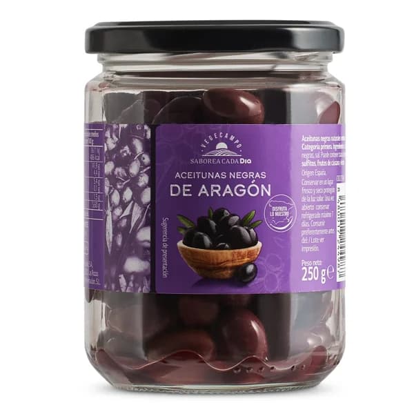 Aceitunas negras de aragón Vegecampo de Dia frasco 250 g - 0.25 kg - Imagen del producto en Findit