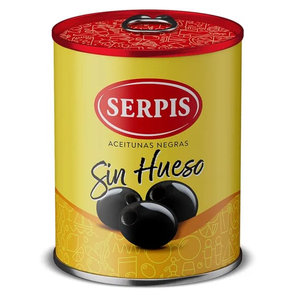 Aceitunas negras sin hueso Serpis lata 85 g - 0.09 kg - Imagen del producto en Findit