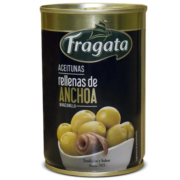 Aceitunas manzanilla rellena de anchoa Fragata lata 130 g - 0.13 kg - Imagen del producto en Findit
