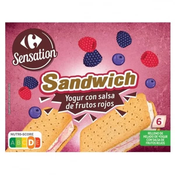 Sandwich de yogurt con salsa de frutos rojos Carrefour Sensation 6 ud. - 6.02 ud - Imagen del producto en Findit