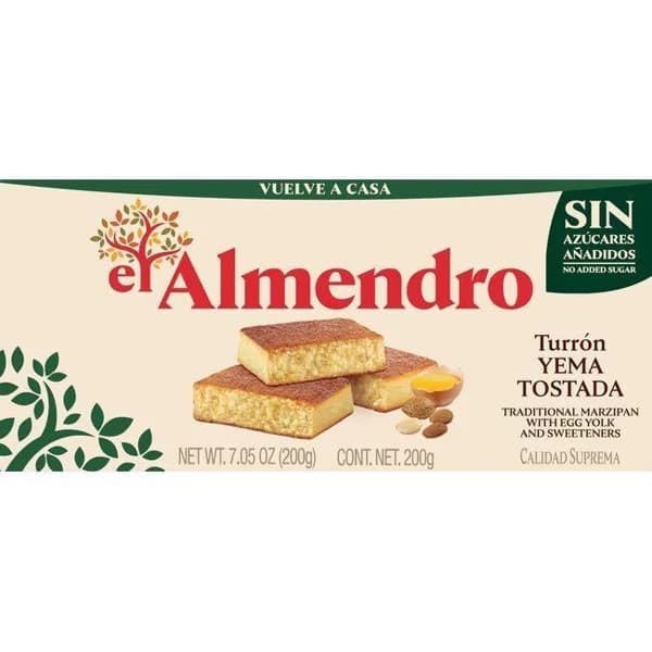 Turrón de yema tostada sin azúcar EL ALMENDRO, caja 200 g - 1 ud - Imagen del producto en Findit