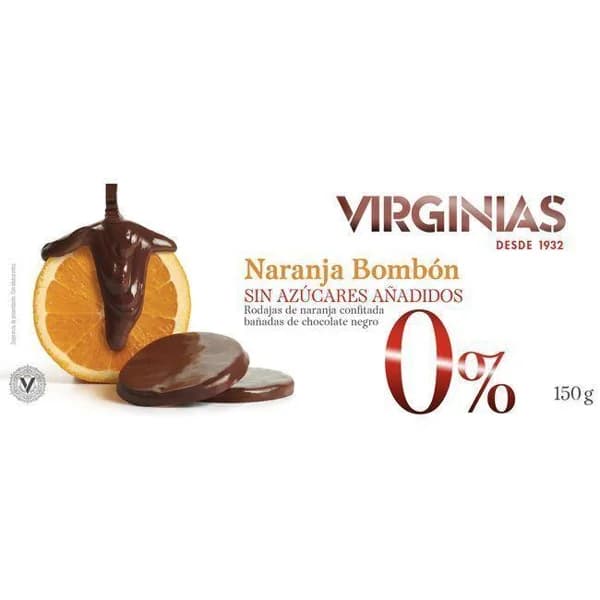 Turrón de naranja-bombón sin azúcar VIRGINIAS, caja 150 g - 1 ud - Imagen del producto en Findit