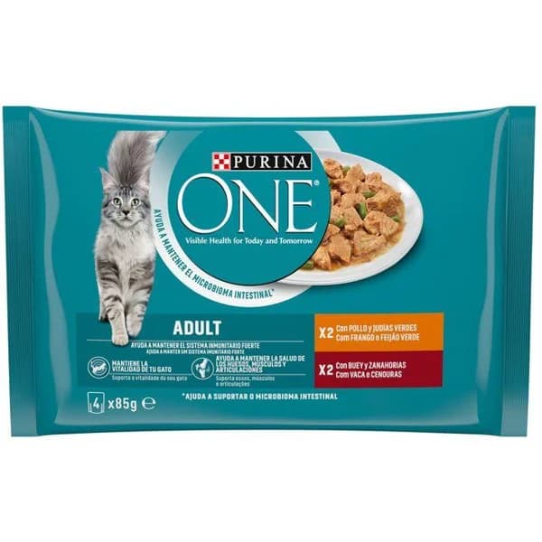 Alimento de pollo-buey gato adulto PURINA One, pack 4x85 g - 0.34 kg - Imagen del producto en Findit