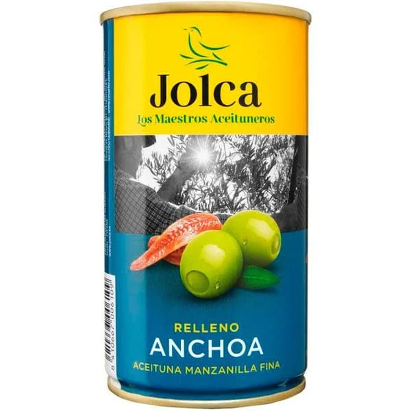Aceitunas rellenas de anchoa JOLCA, lata 150 g - 0.15 kg - Imagen del producto en Findit