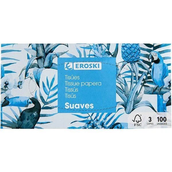 Pañuelo facial suave EROSKI, caja 100 uds - 100 ud - Imagen del producto en Findit