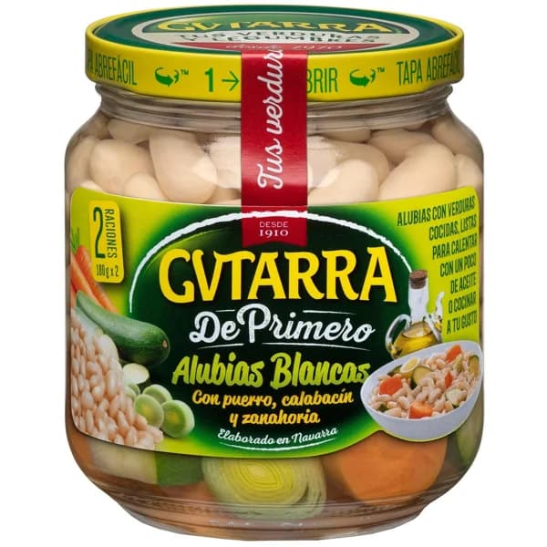 Alubia blanca con puerro-calabacín-zanah. GUTARRA, frasco 360 g - 1 ud - Imagen del producto en Findit