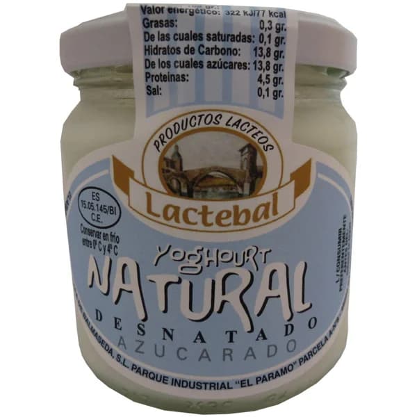 Yogur desnatado natural LACTEBAL, tarro 200 g - 1 ud - Imagen del producto en Findit