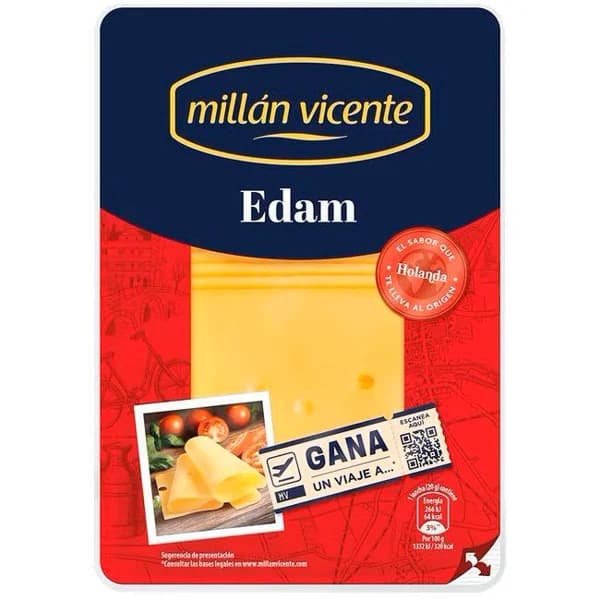 Queso Edam MILLAN VICENTE, lonchas, bandeja 140 g - 1 ud - Imagen del producto en Findit