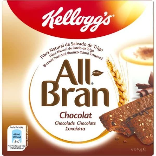 Barrita de chocolate KELLOGG`S All-Bran, 6 uds., caja 240 g - 0.24 kg - Imagen del producto en Findit