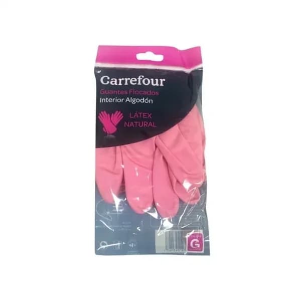 2 Guantes flocados de Látex Carrefour  G - Rosa - 1 ud - Imagen del producto en Findit